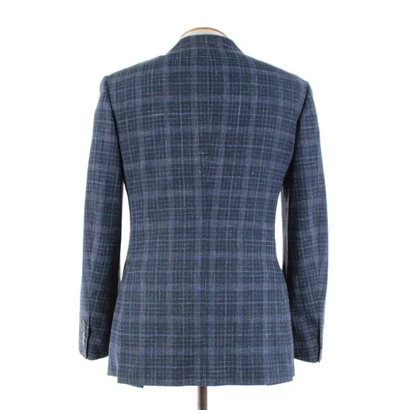 Cardinal of Canada NWT 100% Wool Sport Coat Size 38R US In Blue w/ Coral Plaid